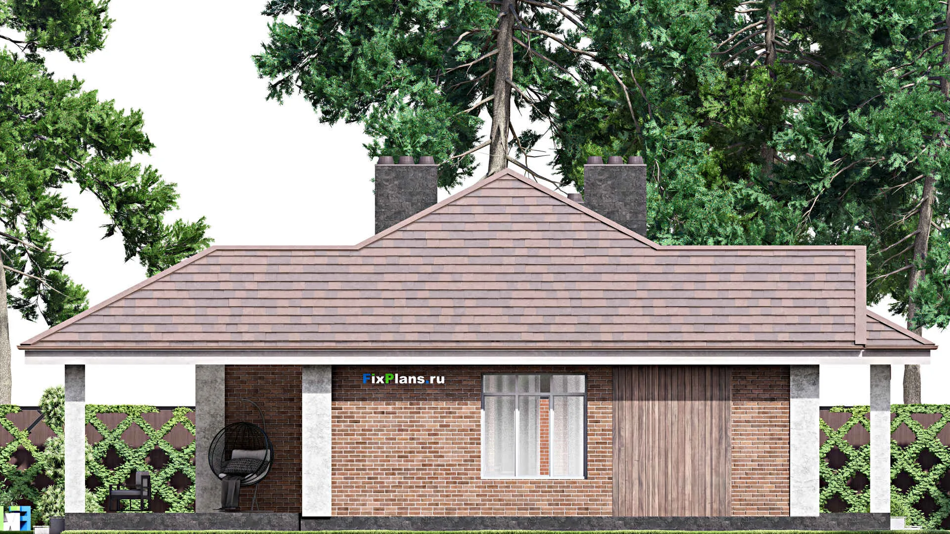 F-14408 - План одноэтажного дома 16 на 16, площадью 160 м² с террасой и 3 спальнями