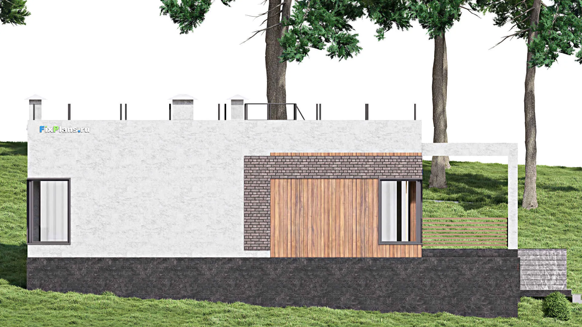 F-13265 - План одноэтажного дома 13 на 16, площадью 160 м² с террасой и 3 спальнями