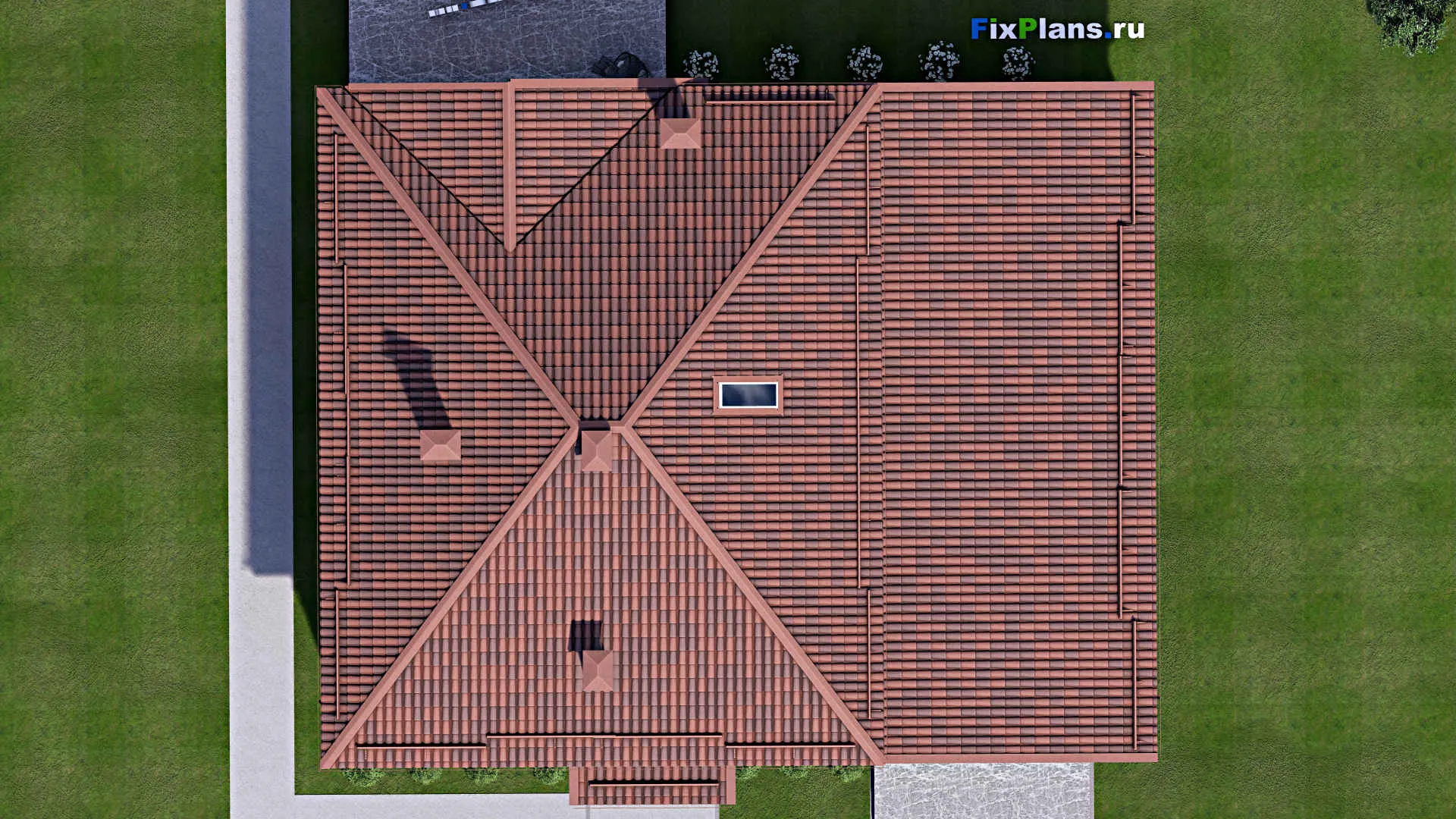 F-12698 - Проект дома с мансардой 19 на 20, площадью 270 м² с террасой, гаражом на 2 машины и 4 спальнями