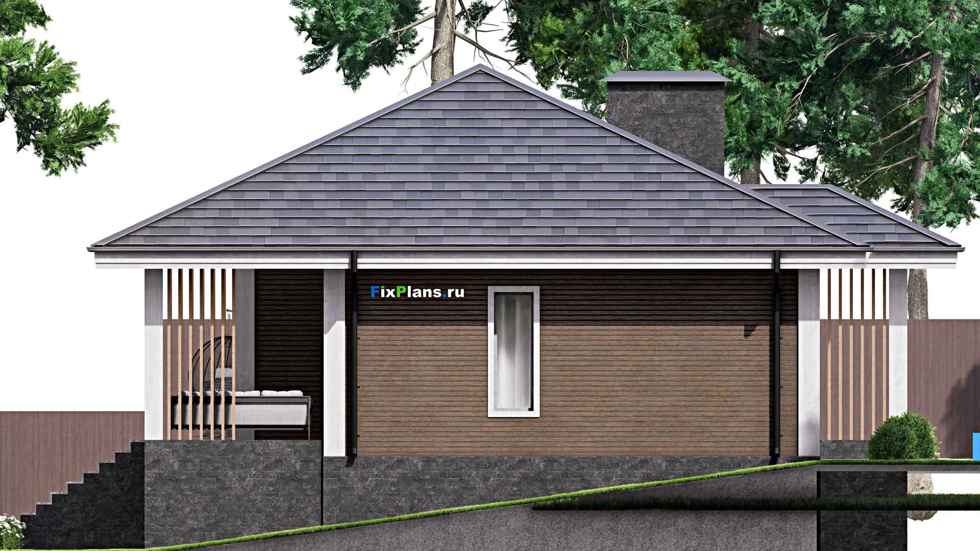 F-14678 - Проект одноэтажного дома 13 на 14, площадью 130 м² с террасой и 3 спальнями