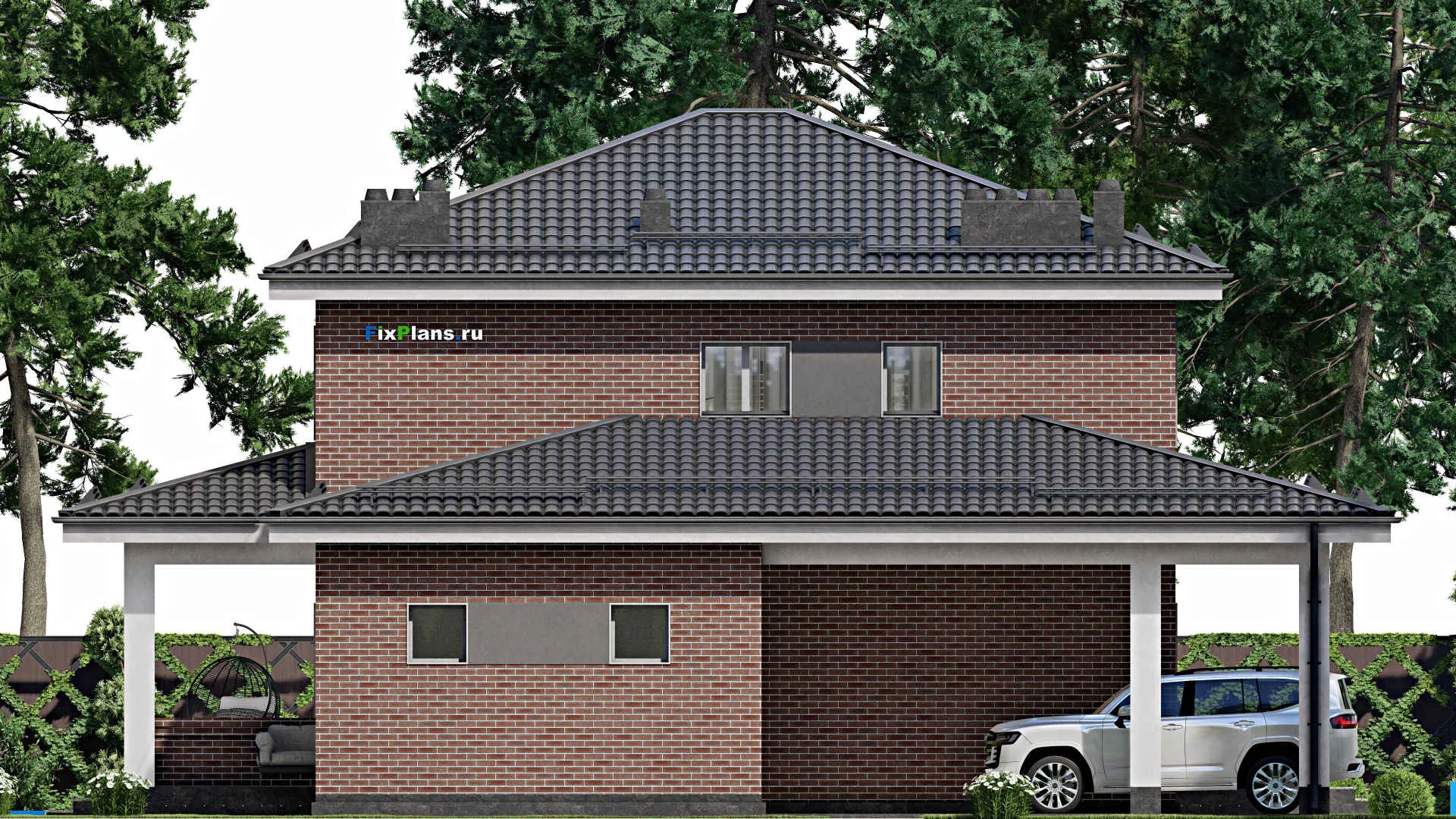 F-3230 - Проект двухэтажного дома 12 на 15, площадью 220 м² с террасой и 3 спальнями