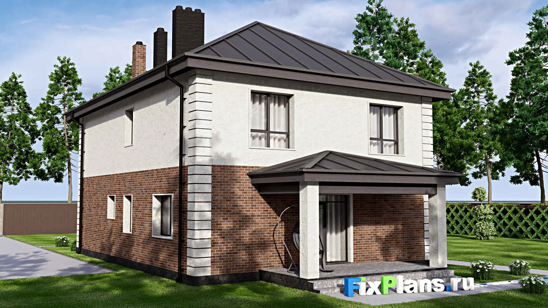 F-14804 - Проект двухэтажного дома 11 на 18, площадью 220 м² с террасой и 4 спальнями