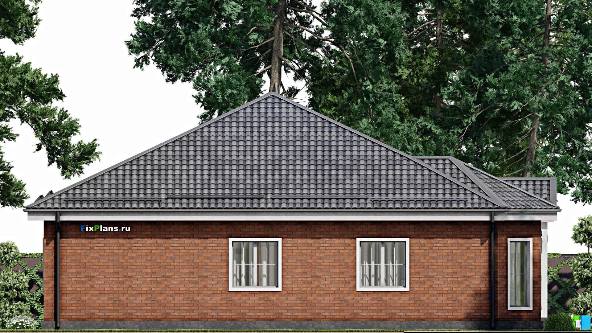 F-7316 - Проект одноэтажного дома 15 на 16, площадью 190 м² с террасой и 4 спальнями