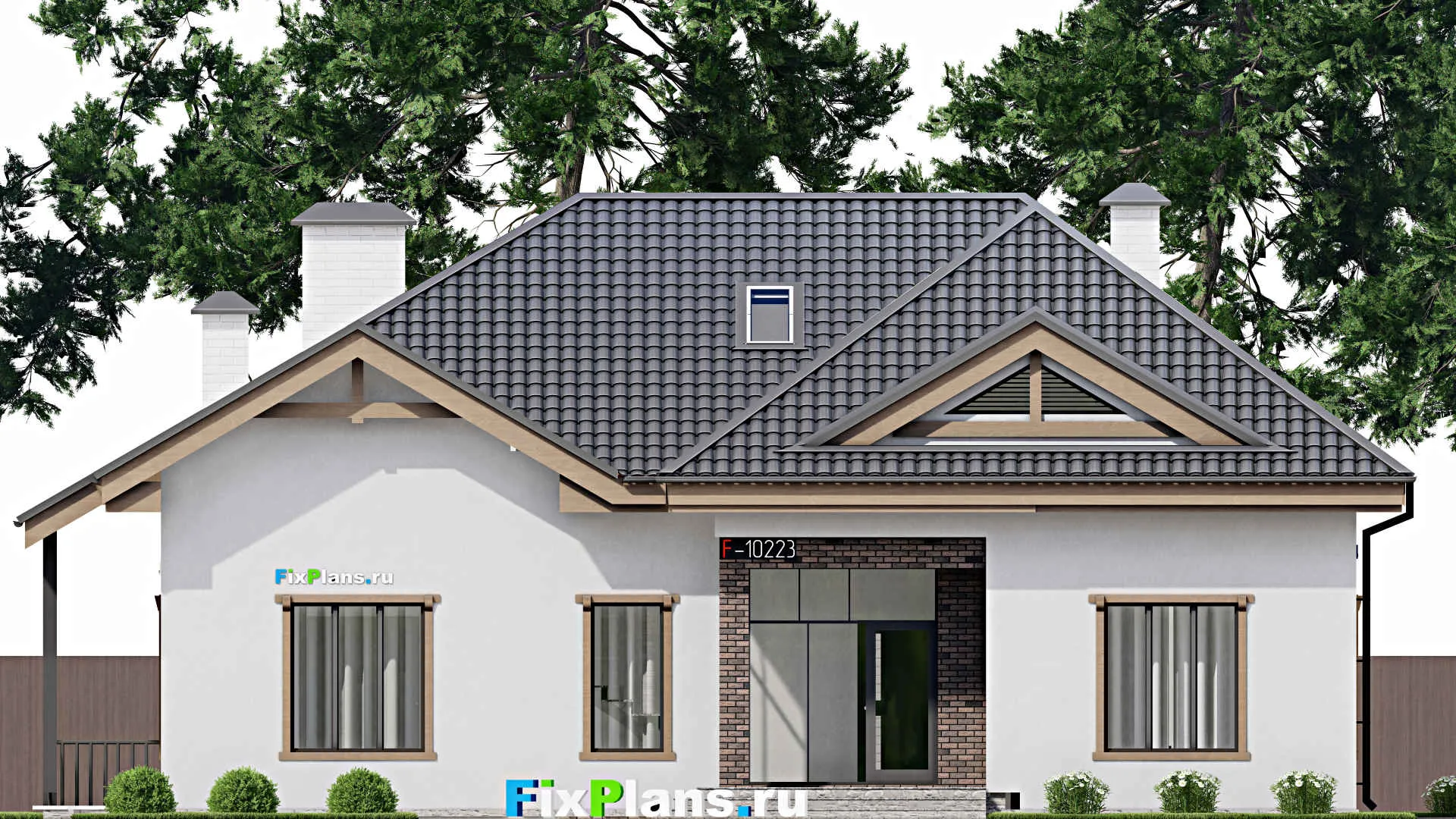 F-10223 - Планы дома с мансардой 18 на 18, площадью 340 м² с террасой, цокольным этажом и 3 спальнями