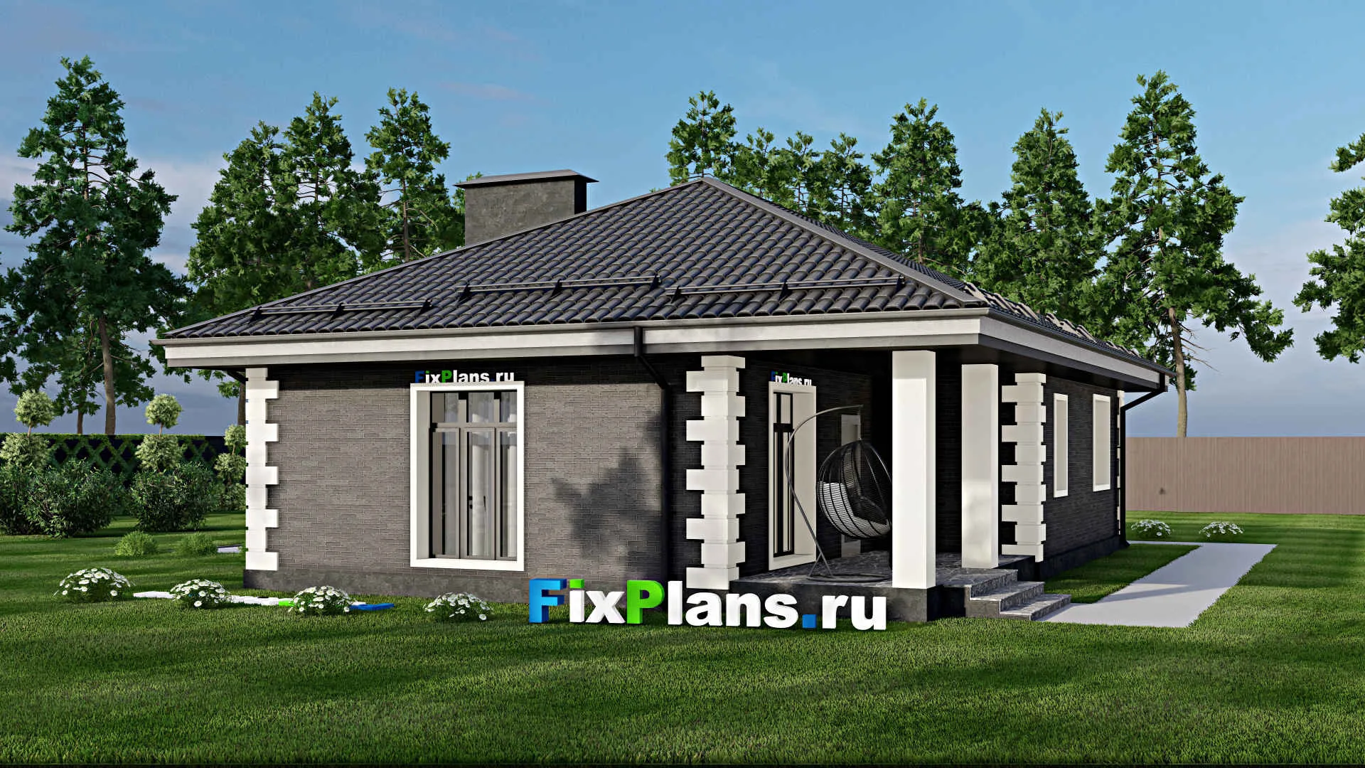 F-4220 - План одноэтажного дома 10 на 15, площадью 110 м² с террасой и 3 спальнями