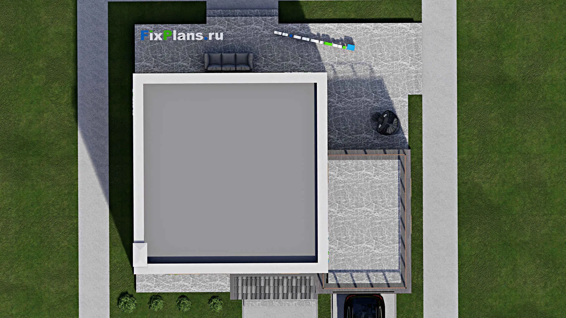 F-8153 - Планы двухэтажного дома 14 на 14, площадью 240 м² с террасой, балконом, гаражом на 1 машину и 3 спальнями