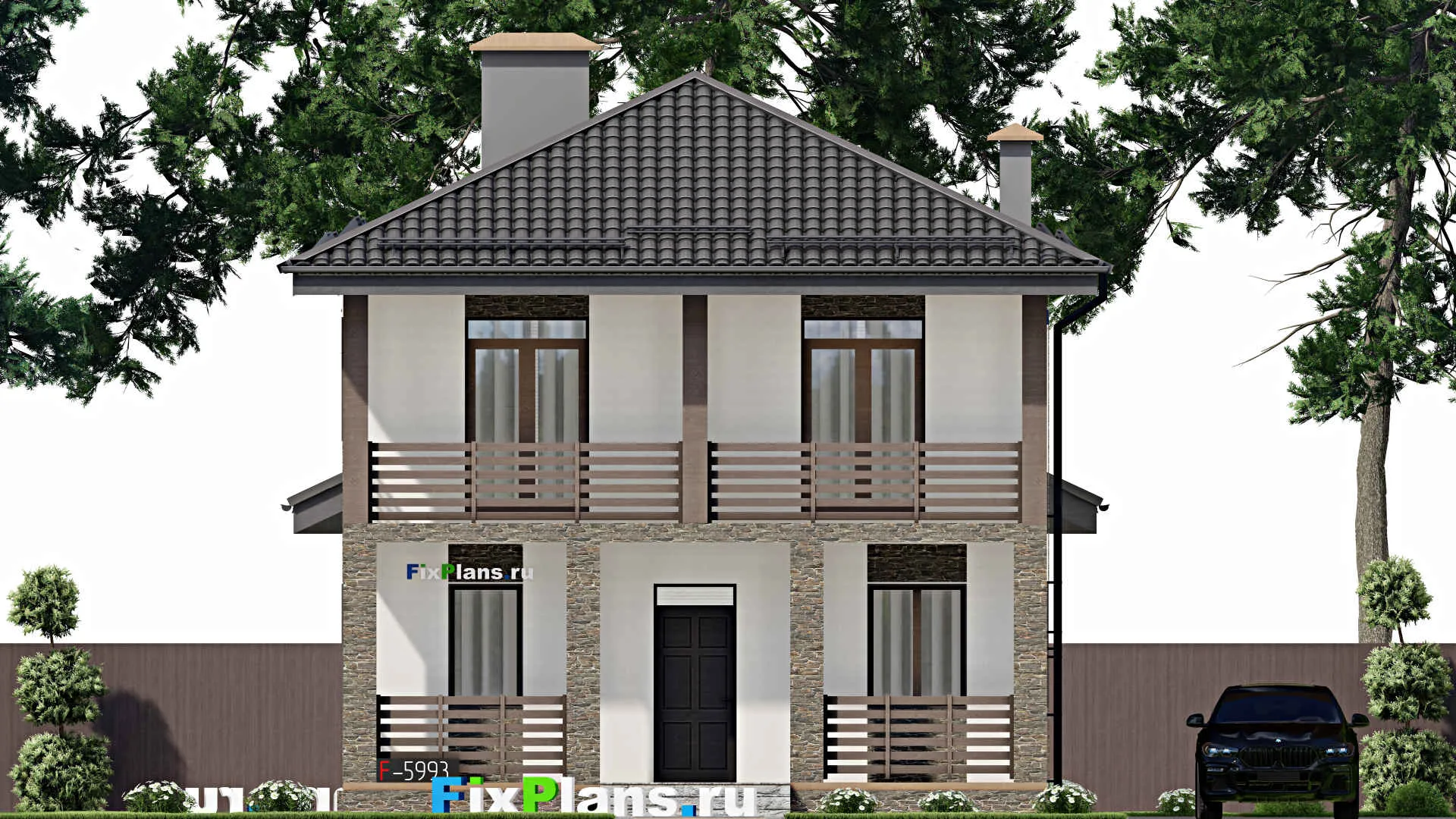 F-5993 - Проект двухэтажного дома 9 на 11, площадью 200 м² с террасой, балконом и 3 спальнями