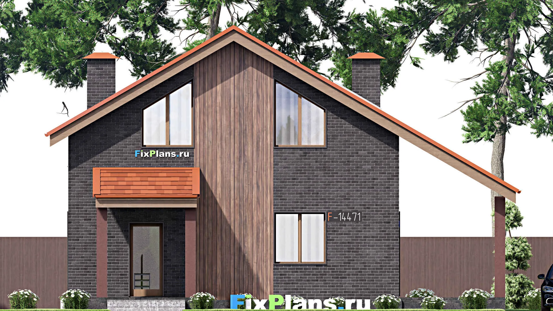 F-14471 - План одноэтажного дома 13 на 14, площадью 200 м² с террасой и 5 спальнями