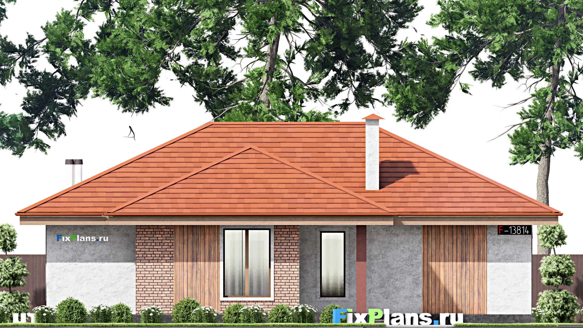 F-13814 - План одноэтажного дома 13 на 15, площадью 130 м² с 3 спальнями