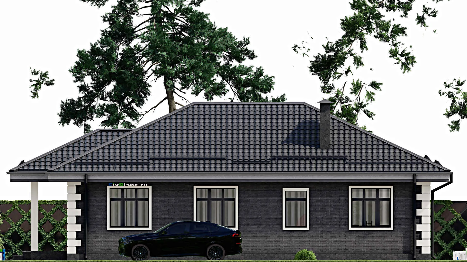 F-4220 - План одноэтажного дома 10 на 15, площадью 110 м² с террасой и 3 спальнями