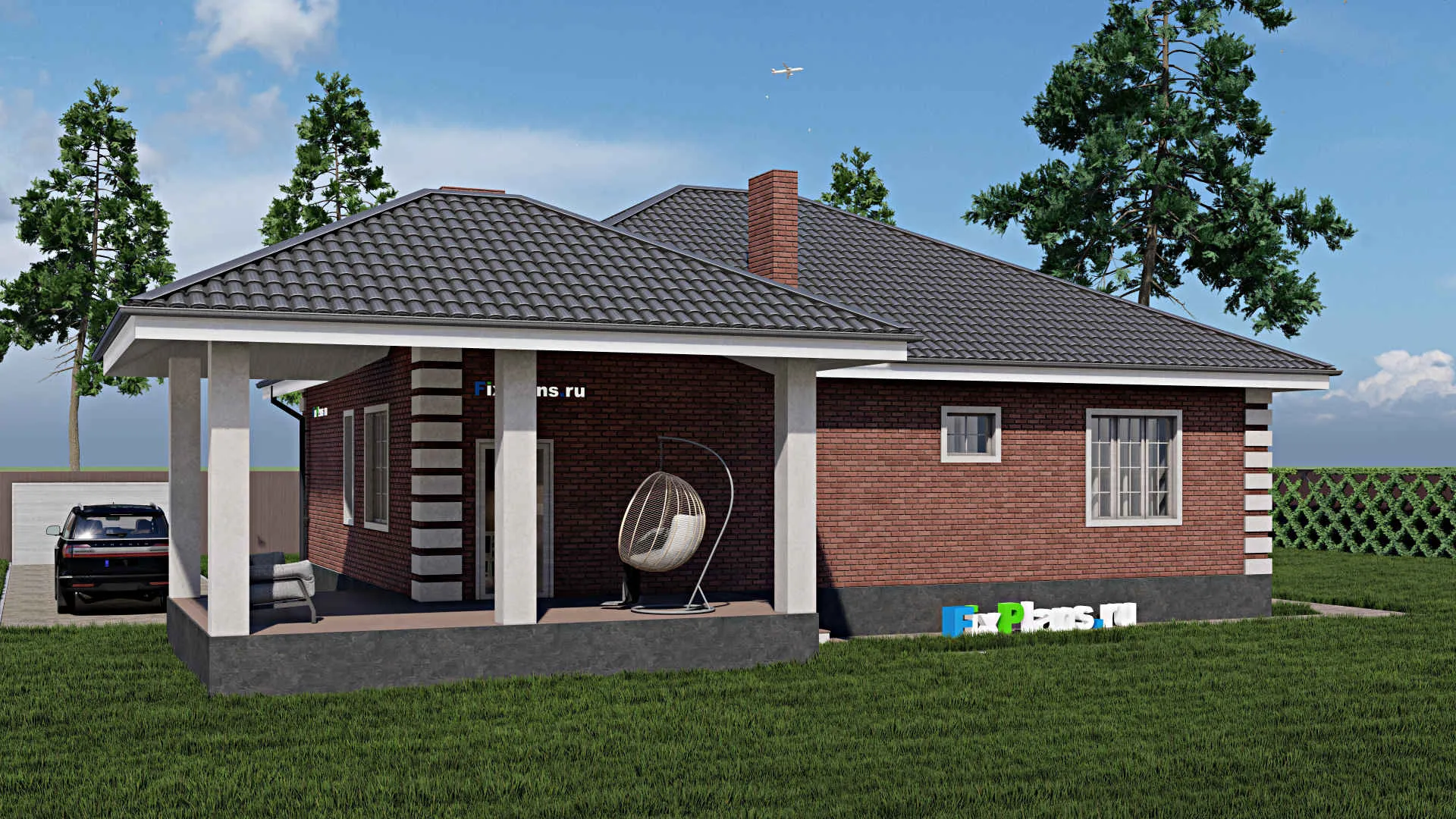 F-1556 - Проект одноэтажного дома 12 на 14, площадью 170 м² с террасой и 3 спальнями