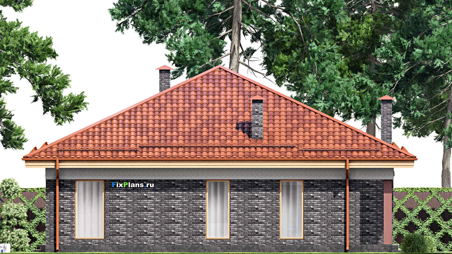 F-15821 - План одноэтажного дома 13 на 14, площадью 150 м² с террасой и 4 спальнями