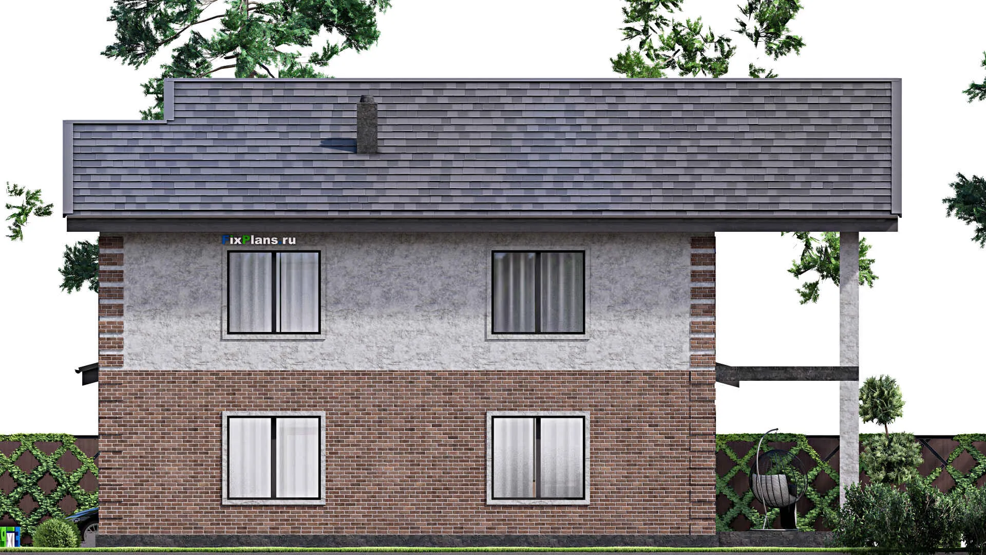 F-14597 - Проект двухэтажного дома 16 на 17, площадью 330 м² с террасой, балконом, гаражом на 2 машины и 4 спальнями