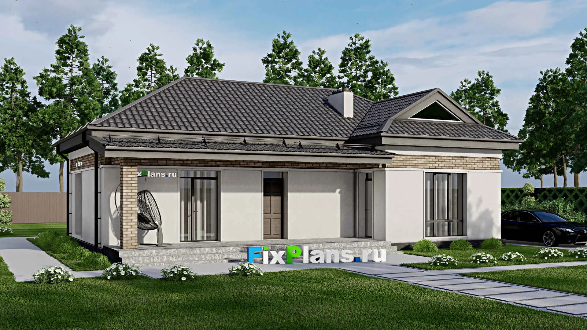 F-2636 - Проект одноэтажного дома 10 на 15, площадью 100 м² с 2 спальнями