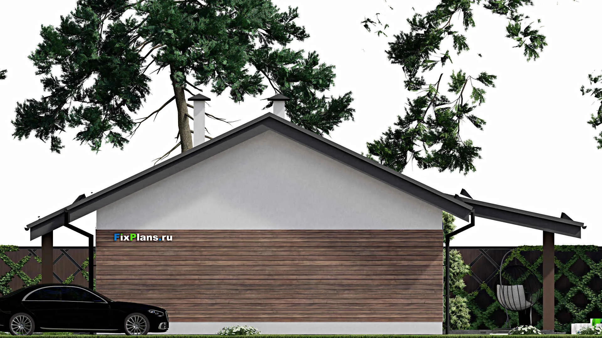 F-9764 - Проект одноэтажного дома 10 на 14, площадью 90 м² с террасой и 2 спальнями