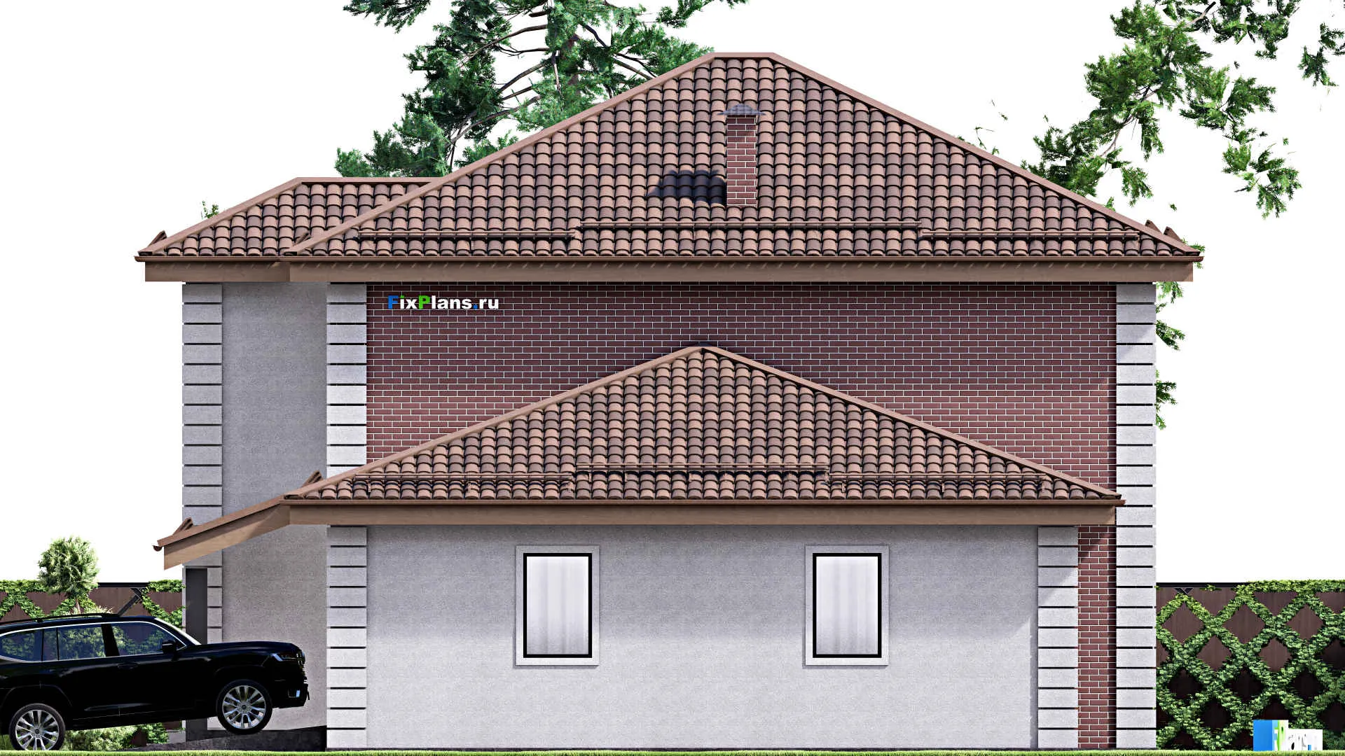 F-16982 - Проект двухэтажного дома 14 на 16, площадью 220 м² с гаражом на 2 машины и 4 спальнями