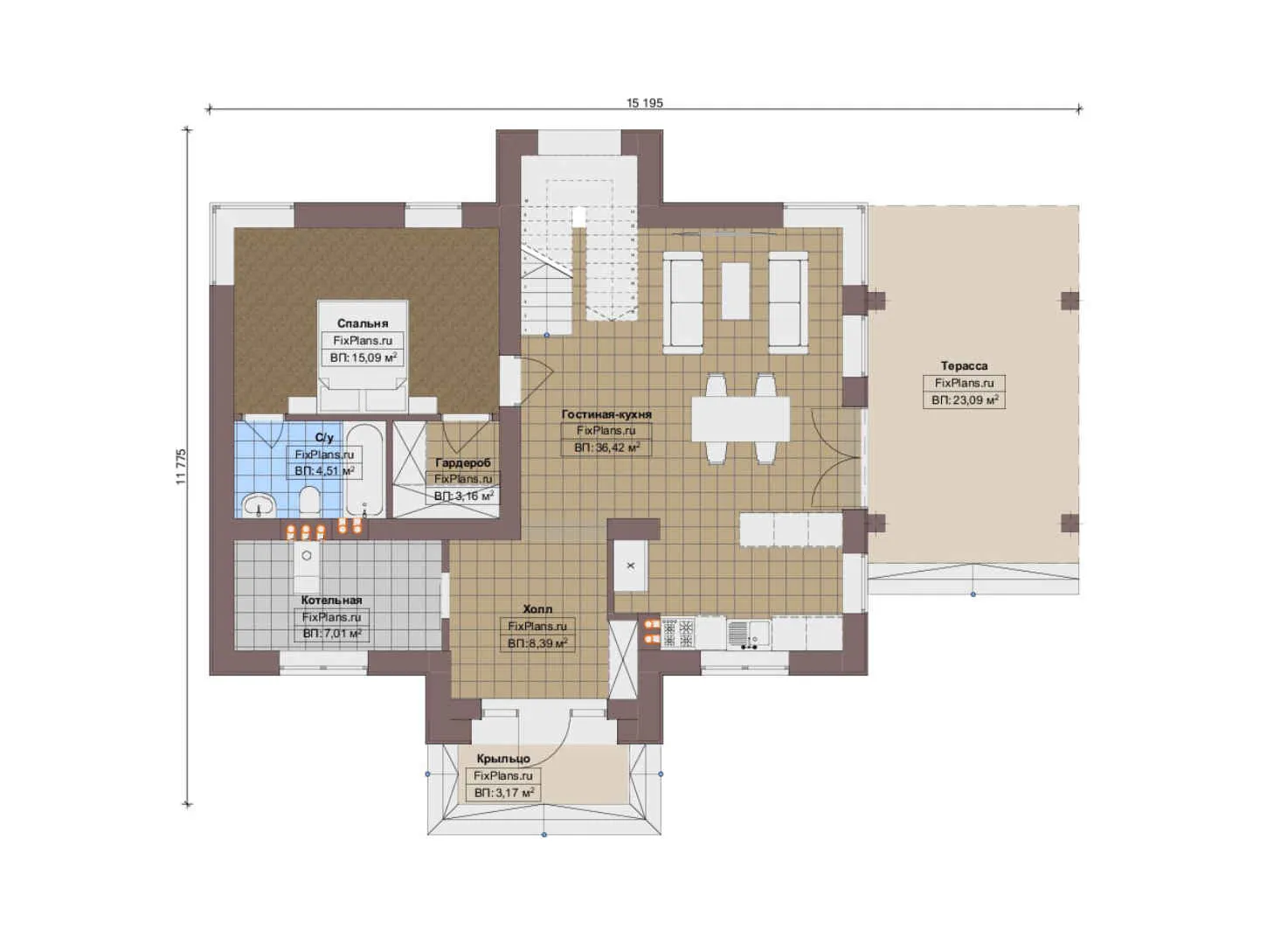 F-12680 - Планы дома с мансардой 12 на 16, площадью 160 м² с террасой и 3 спальнями