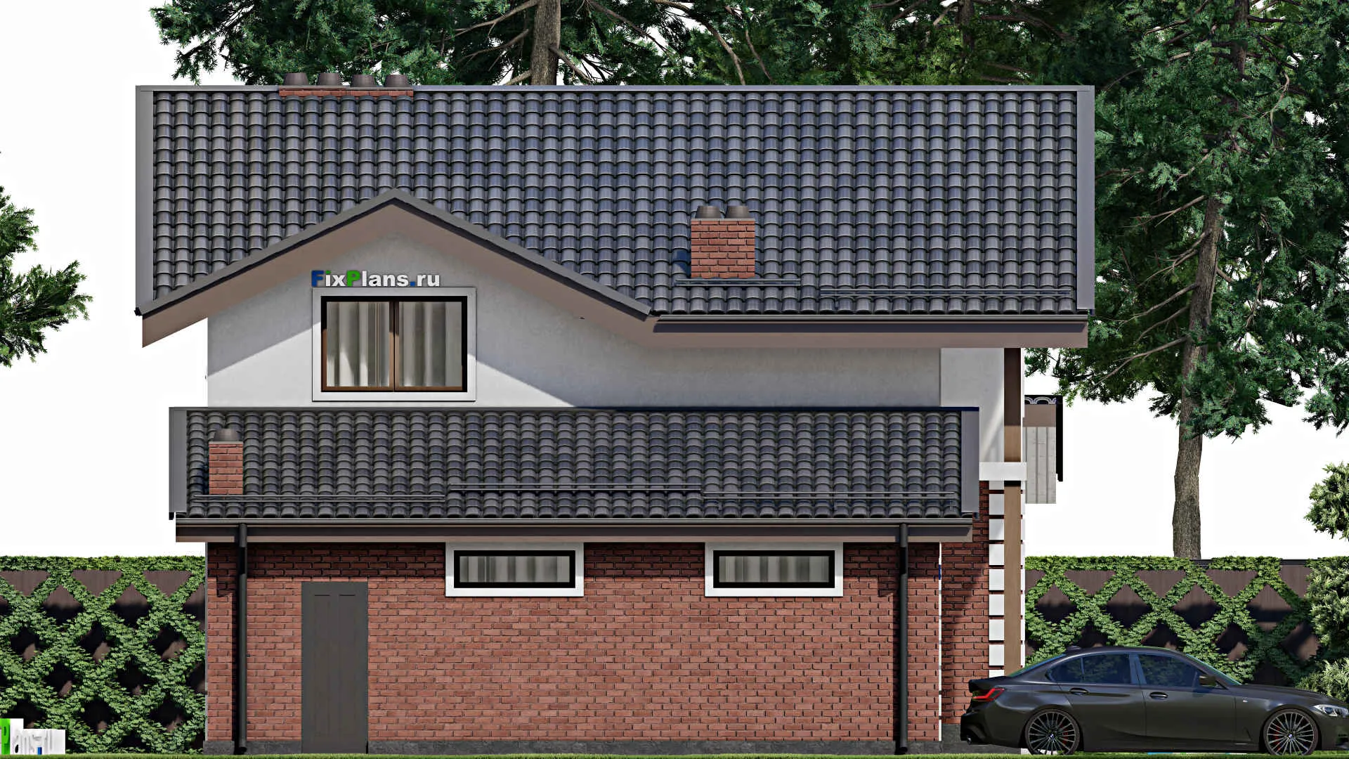 F-8603 - Проект дома с мансардой 10 на 17, площадью 200 м² с террасой, балконом, гаражом на 1 машину, вторым светом и 4 спальнями