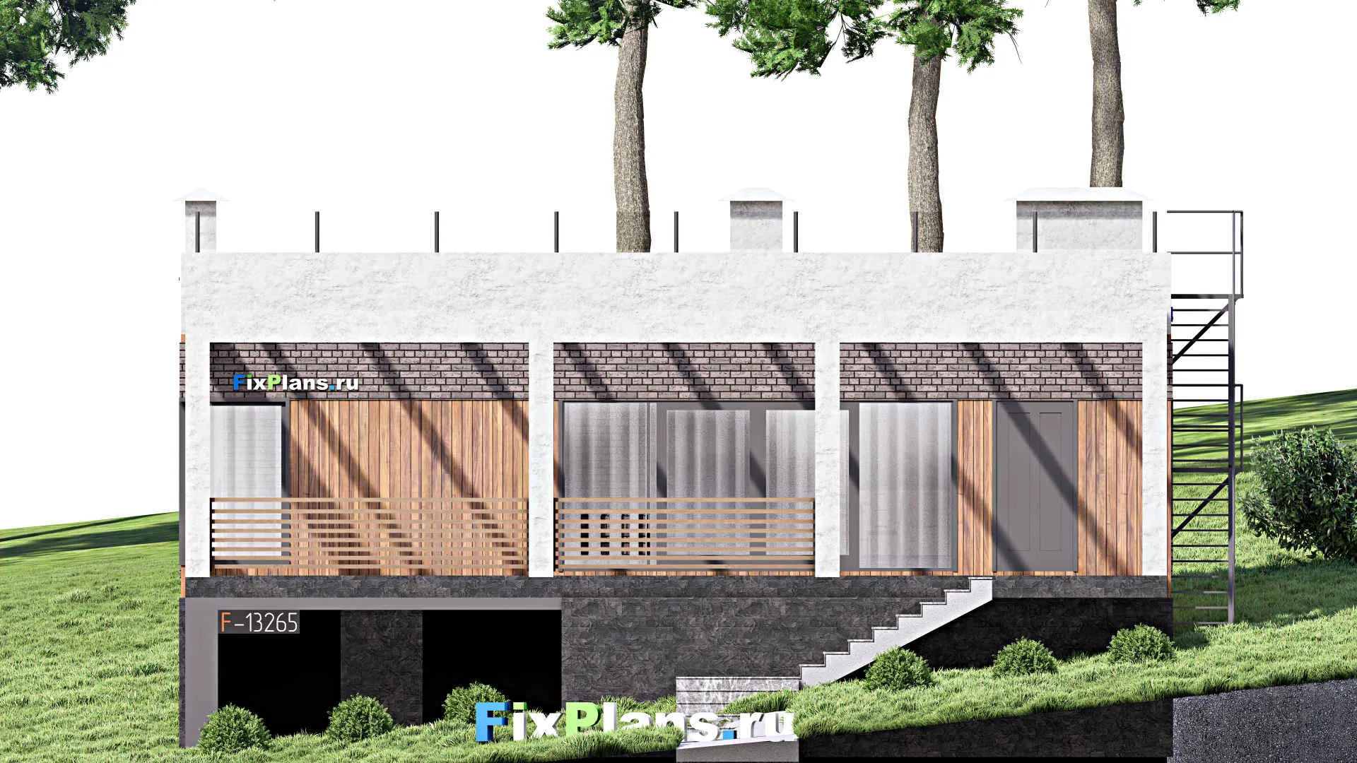 F-13265 - План одноэтажного дома 13 на 16, площадью 160 м² с террасой и 3 спальнями