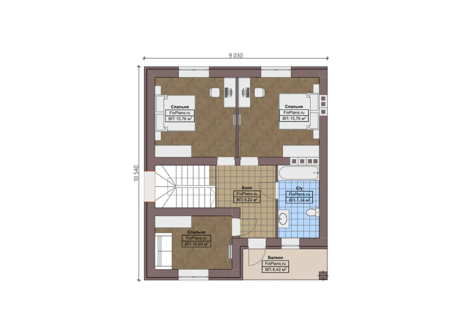 F-0323 - Планы дома с мансардой 11 на 14, площадью 180 м² с террасой, балконом, гаражом на 1 машину и 4 спальнями