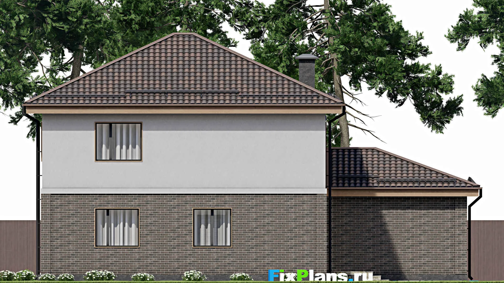 F-7568 - Проект двухэтажного дома 14 на 16, площадью 230 м² с балконом, гаражом на 1 машину и 3 спальнями