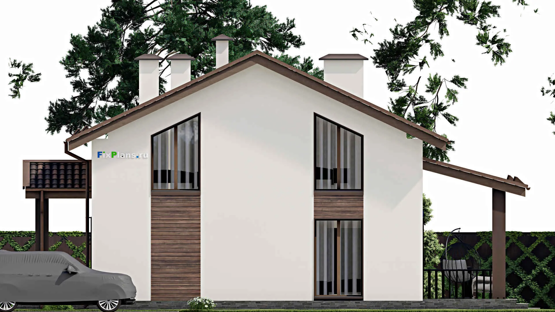 F-7118 - Проект дома с мансардой 13 на 15, площадью 240 м² с террасой и 5 спальнями