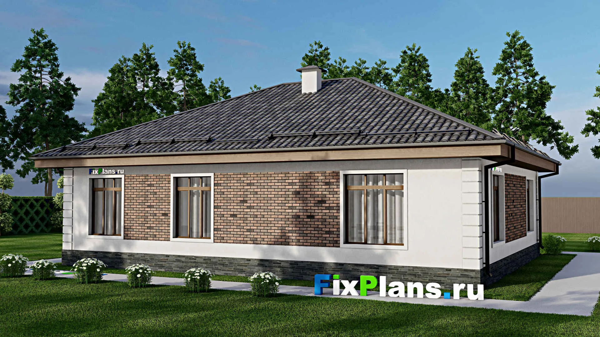 F-8819 - План одноэтажного дома 13 на 15, площадью 140 м² с 3 спальнями