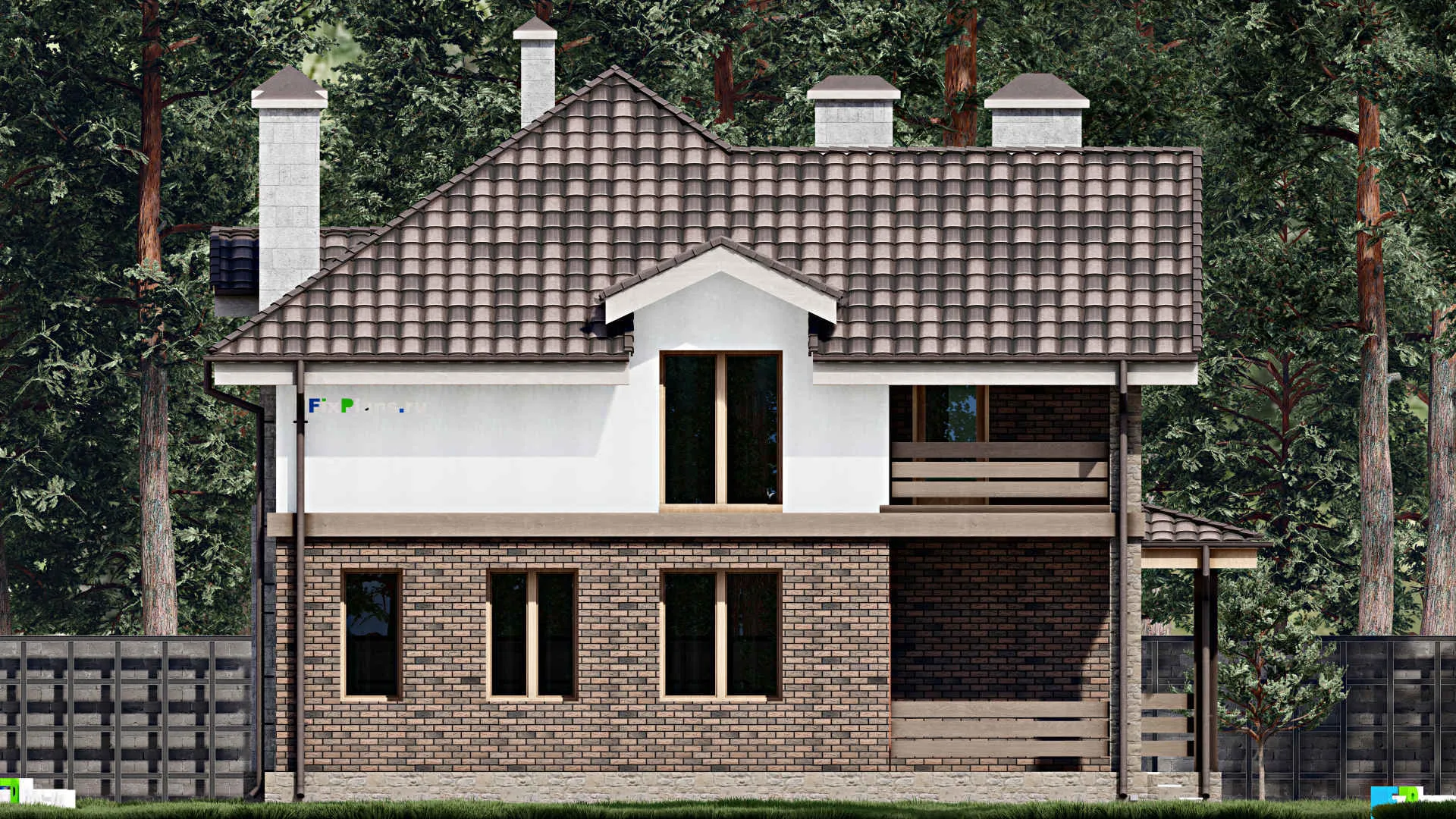 F-0557 - Проект дома с мансардой 12 на 13, площадью 210 м² с террасой, балконом и 3 спальнями