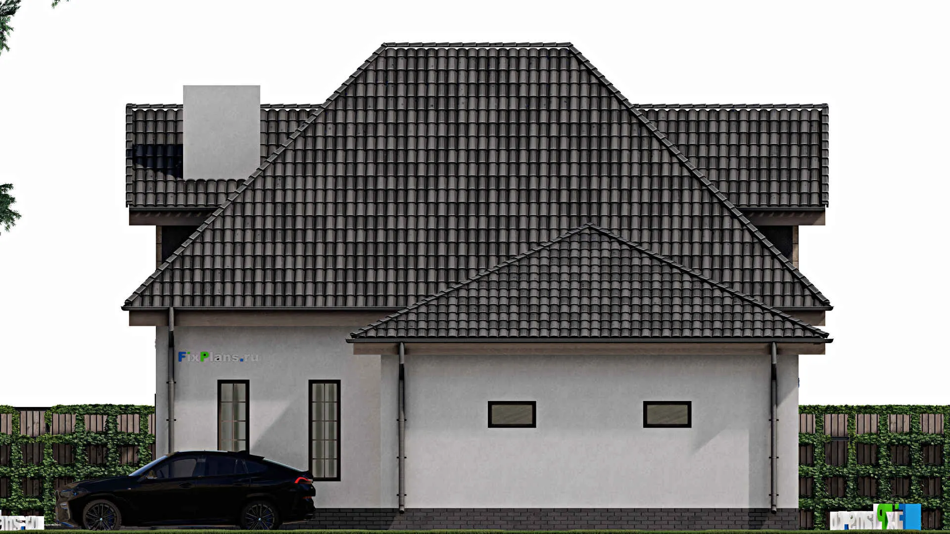 F-1781 - Планы дома с мансардой 12 на 16, площадью 190 м² с террасой, гаражом на 1 машину и 2 спальнями