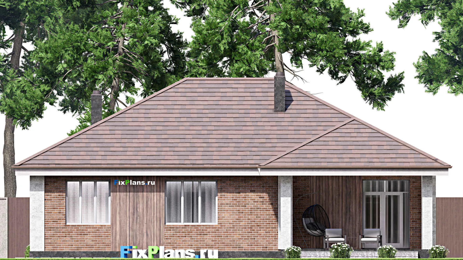 F-14408 - План одноэтажного дома 16 на 16, площадью 160 м² с террасой и 3 спальнями