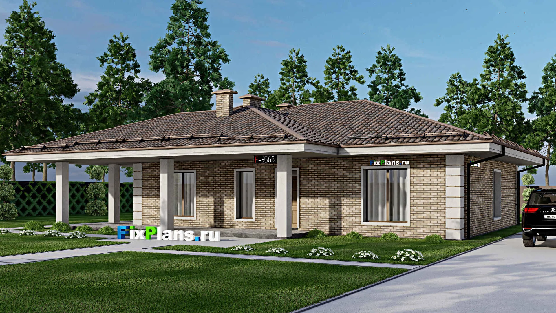 F-9368 - Проект одноэтажного дома 15 на 18, площадью 190 м² с 4 спальнями