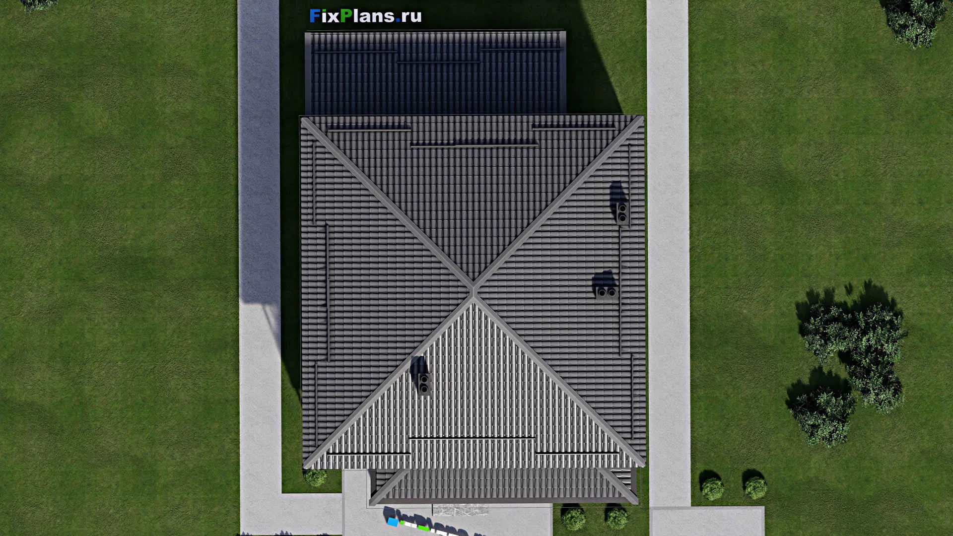F-4049 - Проект двухэтажного дома 12 на 17, площадью 230 м² с террасой, баней и 4 спальнями