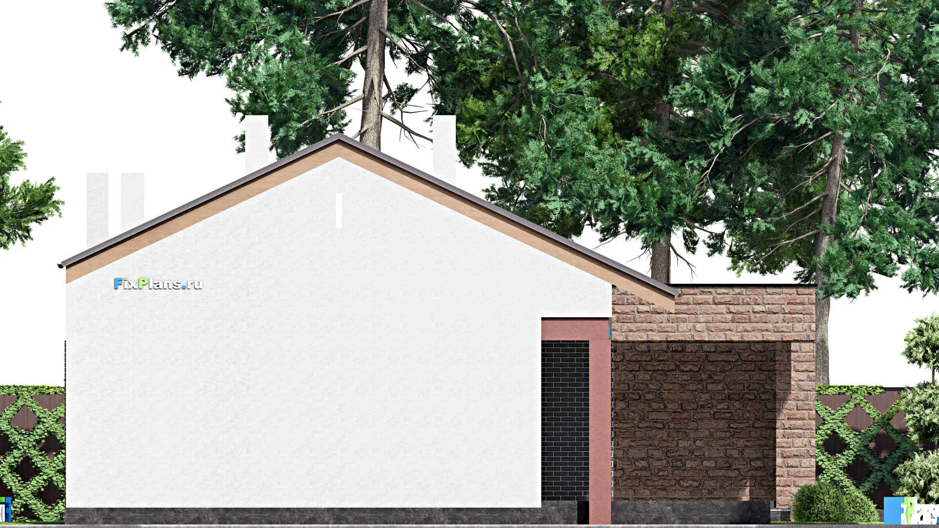 F-16217 - План одноэтажного дома 13 на 23, площадью 240 м² с террасой, гаражом на 2 машины и 4 спальнями