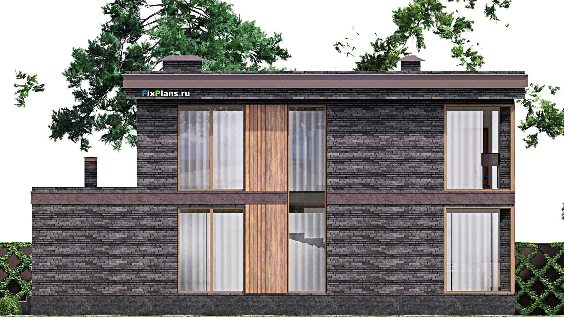 F-14651 - Проект двухэтажного дома 16 на 18, площадью 410 м² с террасой, балконом, гаражом на 2 машины и 4 спальнями