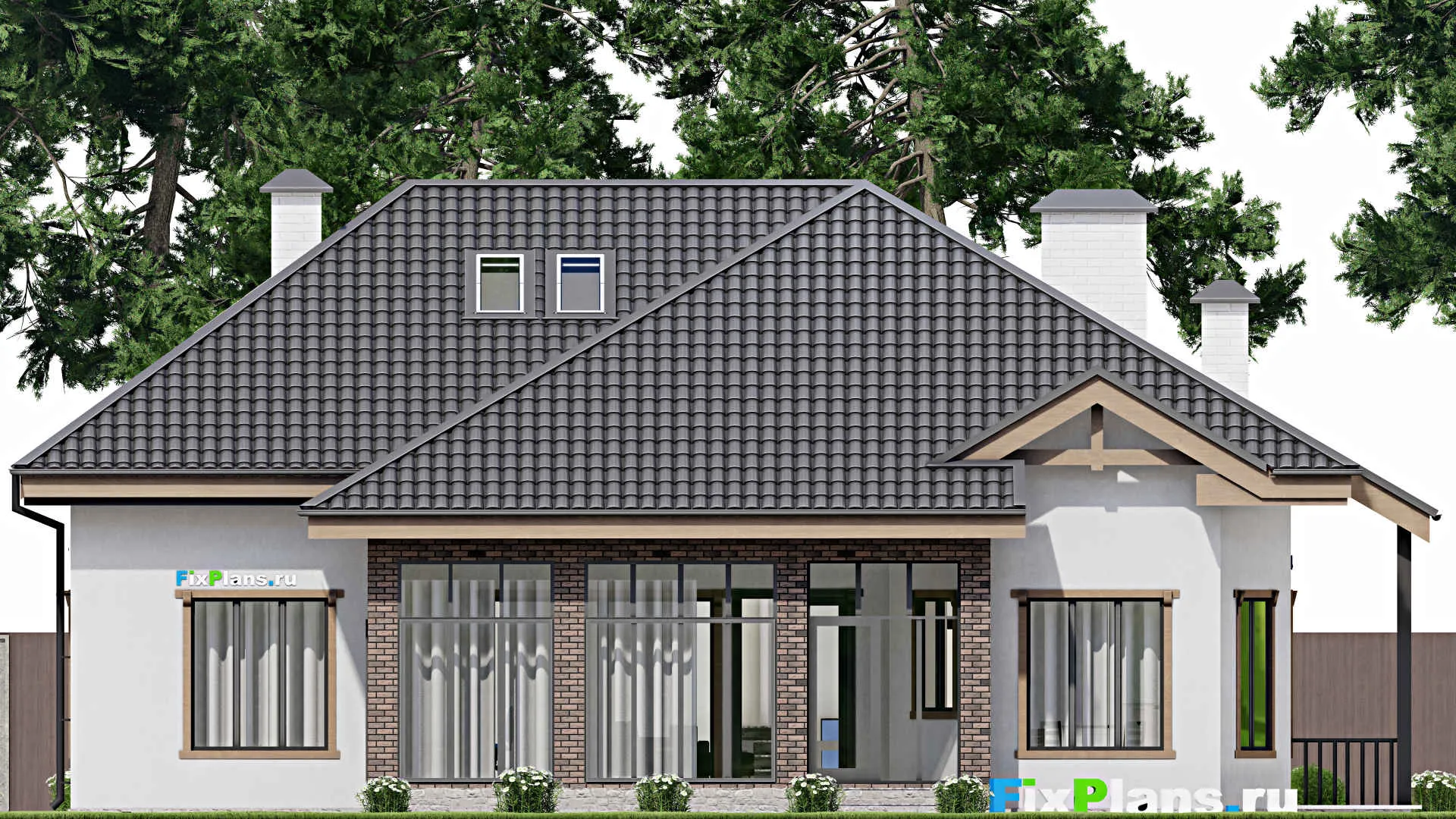 F-10223 - Планы дома с мансардой 18 на 18, площадью 340 м² с террасой, цокольным этажом и 3 спальнями