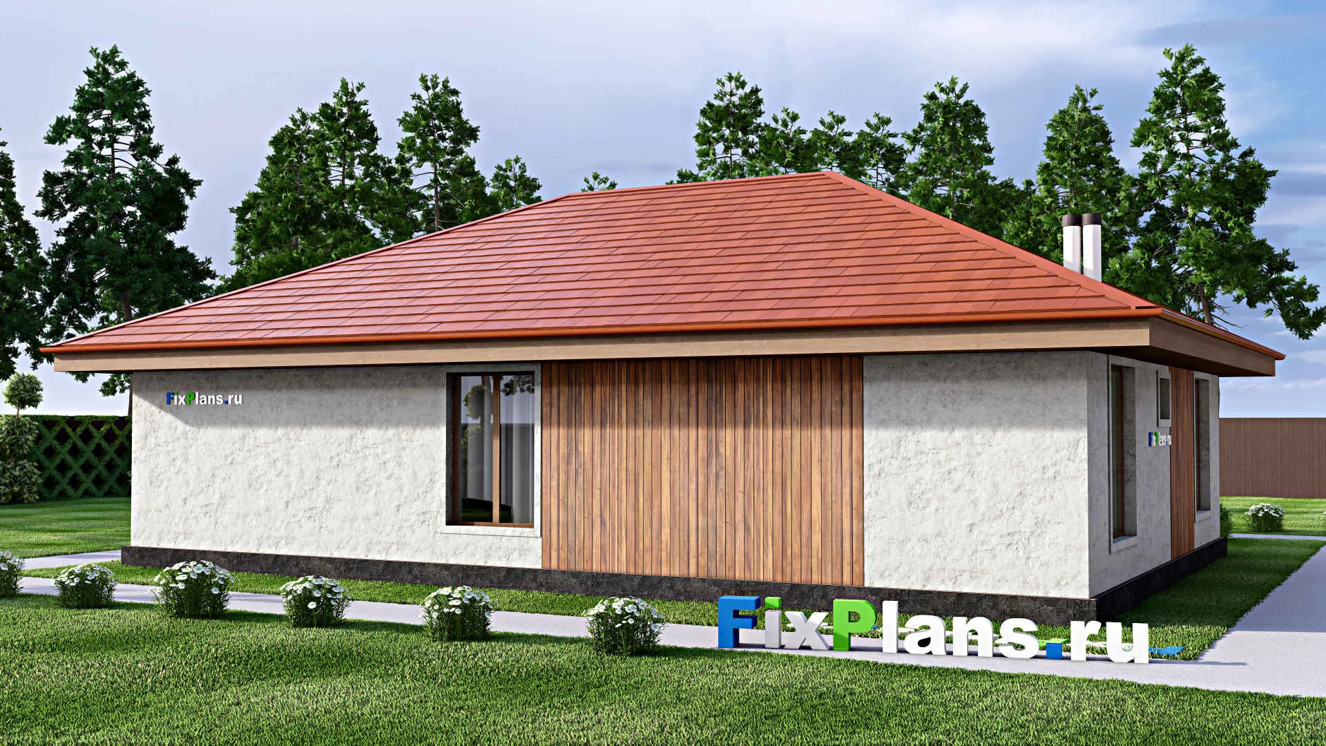 F-13814 - План одноэтажного дома 13 на 15, площадью 130 м² с 3 спальнями