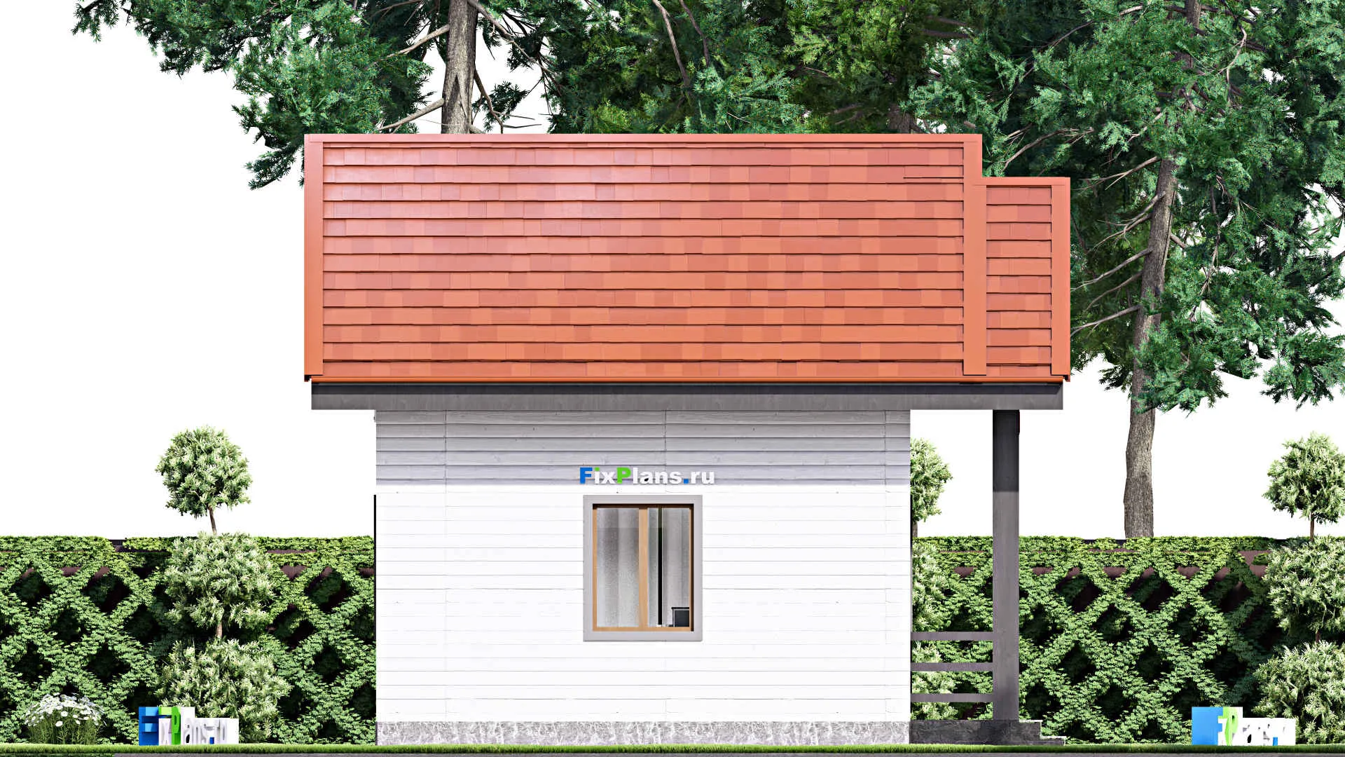 F-15371 - Проект бани 7 на 8, площадью 50 м² с комнатой отдыха, мансардой, санузлом и спальней