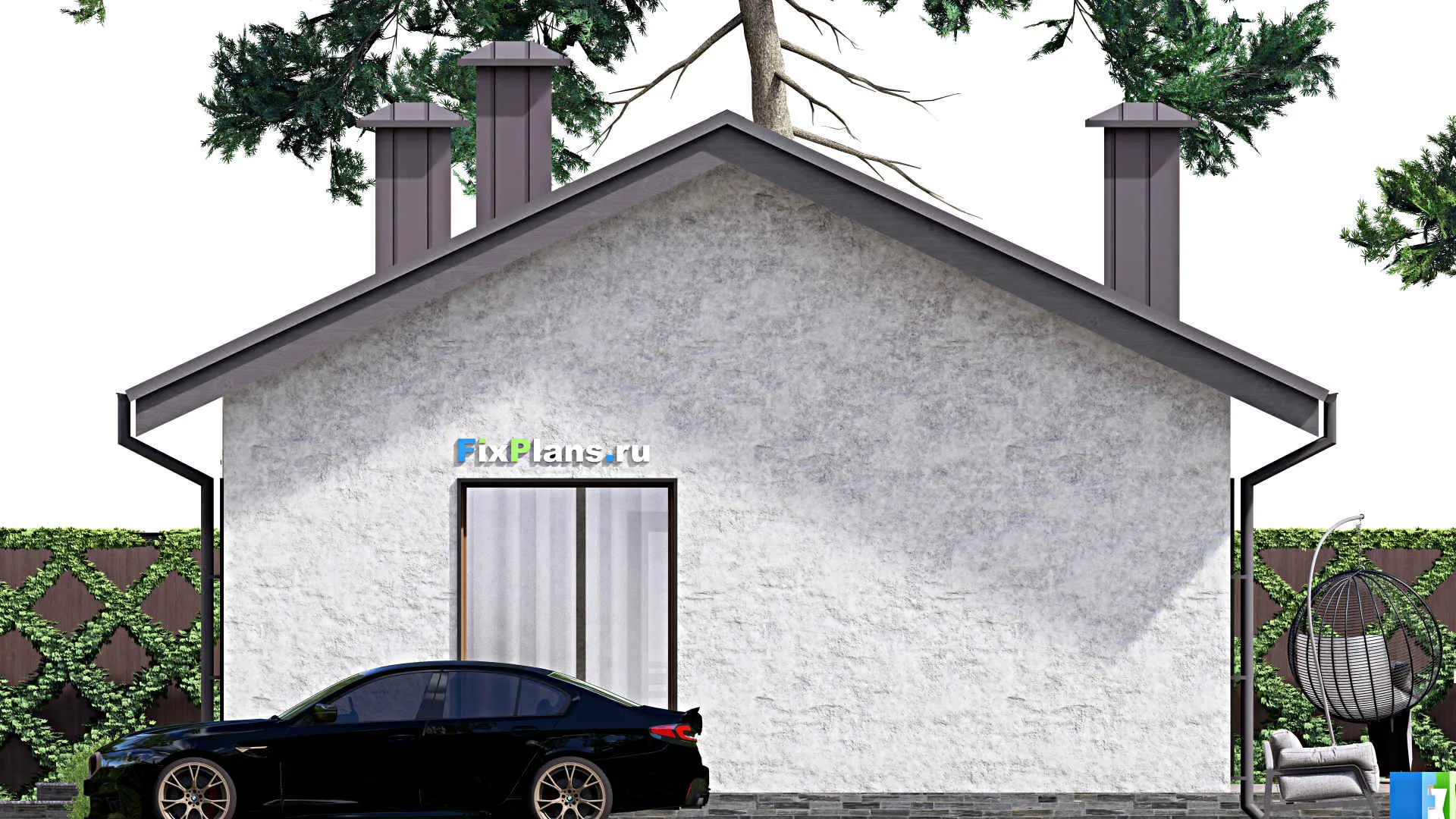 F-12599 - План одноэтажного дома 12 на 18, площадью 130 м² с террасой, баней и 3 спальнями