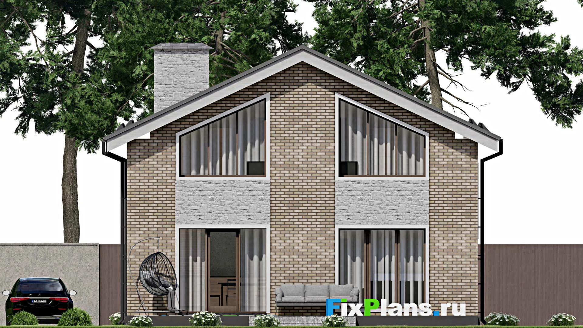 F-10637 - Проект дома с мансардой 10 на 17, площадью 210 м² с террасой и 5 спальнями