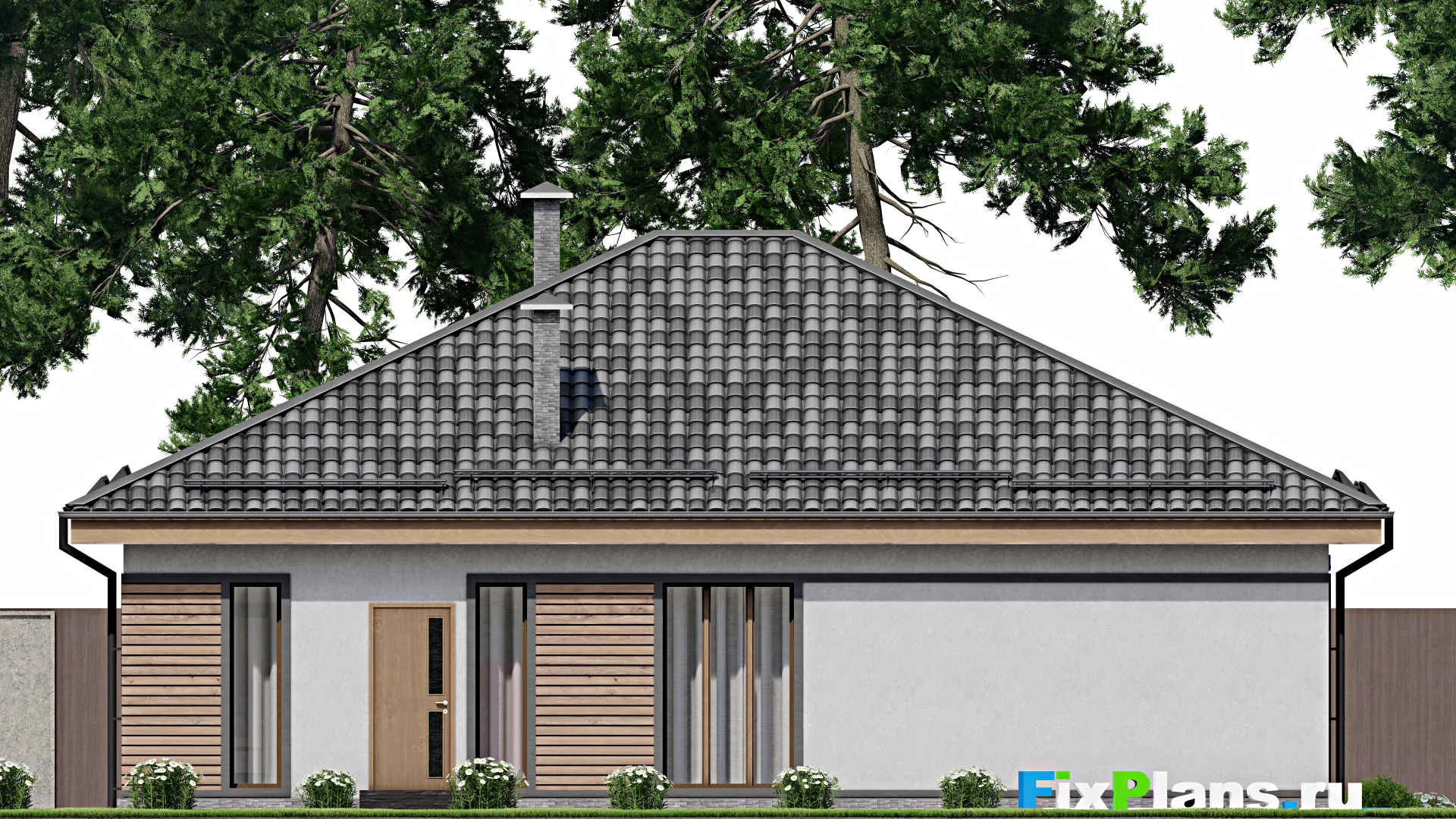 F-6146 - Проект одноэтажного дома 14 на 14, площадью 140 м² с 3 спальнями
