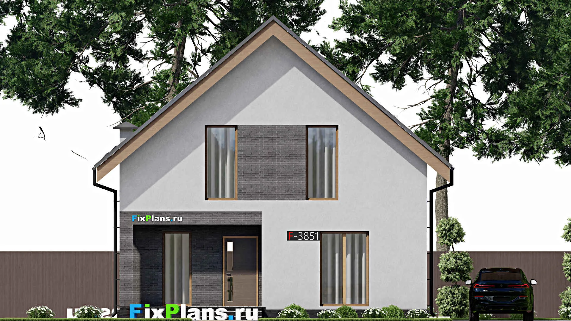 F-3851 - Проект дома с мансардой 10 на 10, площадью 180 м² с террасой, балконом и 4 спальнями