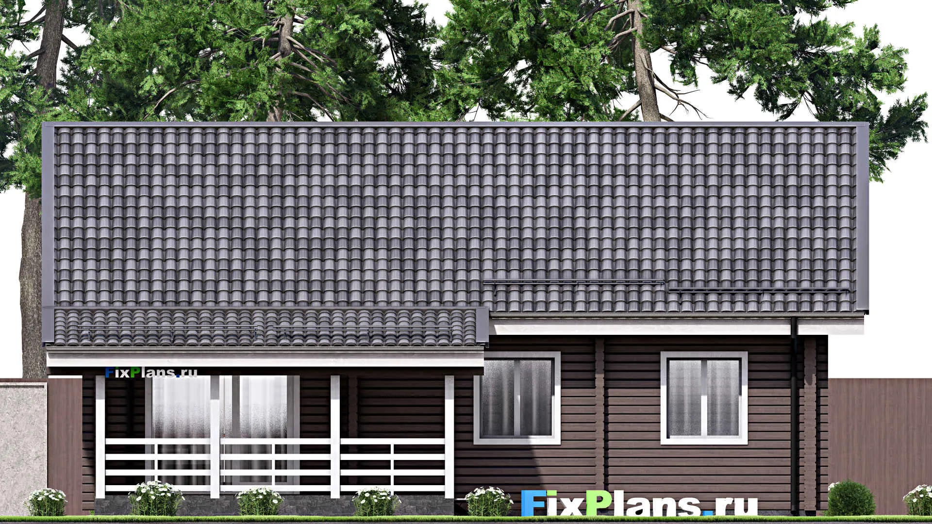 F-12617 - Проект одноэтажного дома 13 на 14, площадью 120 м² с террасой и 2 спальнями