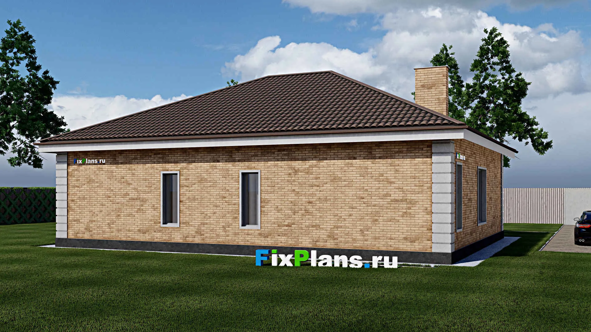 F-1664 - Проект одноэтажного дома 13 на 16, площадью 150 м² с 3 спальнями