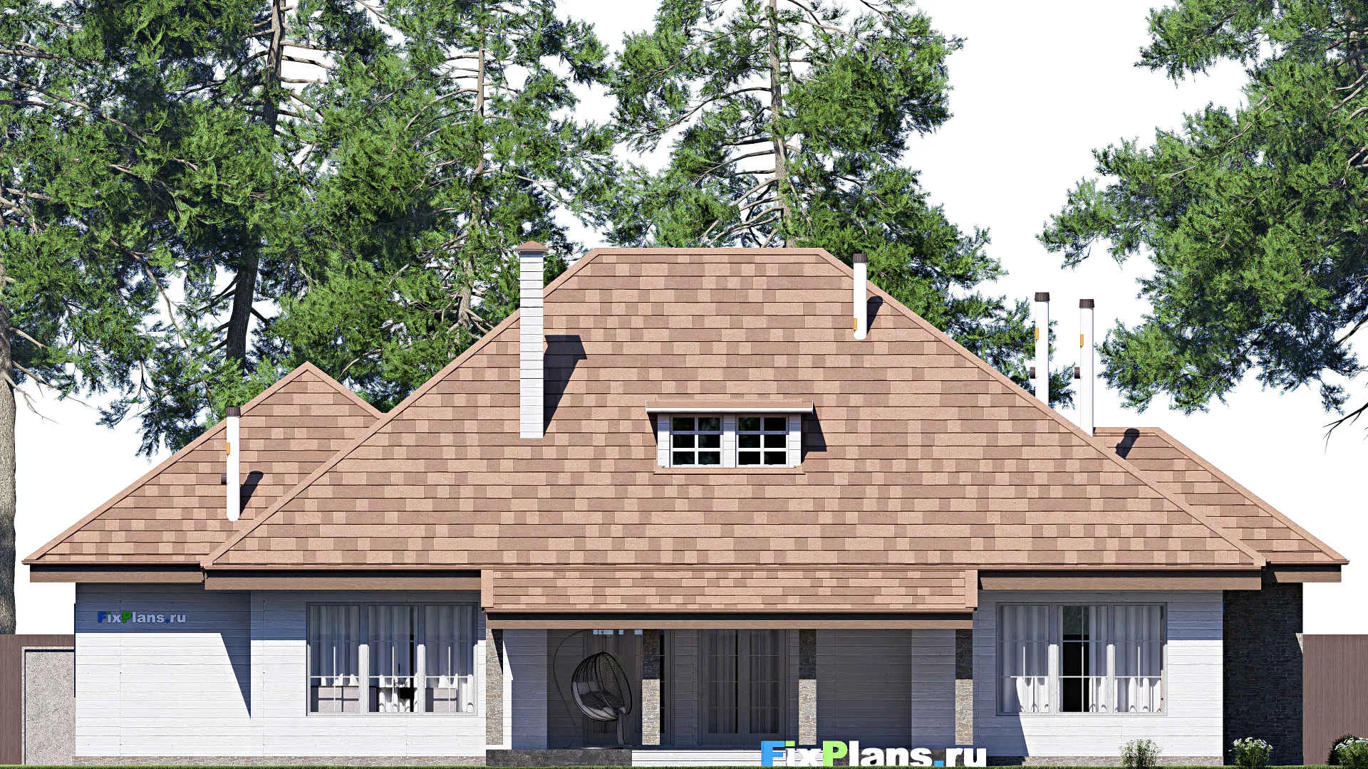 F-19808 - Планы дома с мансардой 22 на 23, площадью 330 м² с террасой, гаражом на 2 машины и 3 спальнями