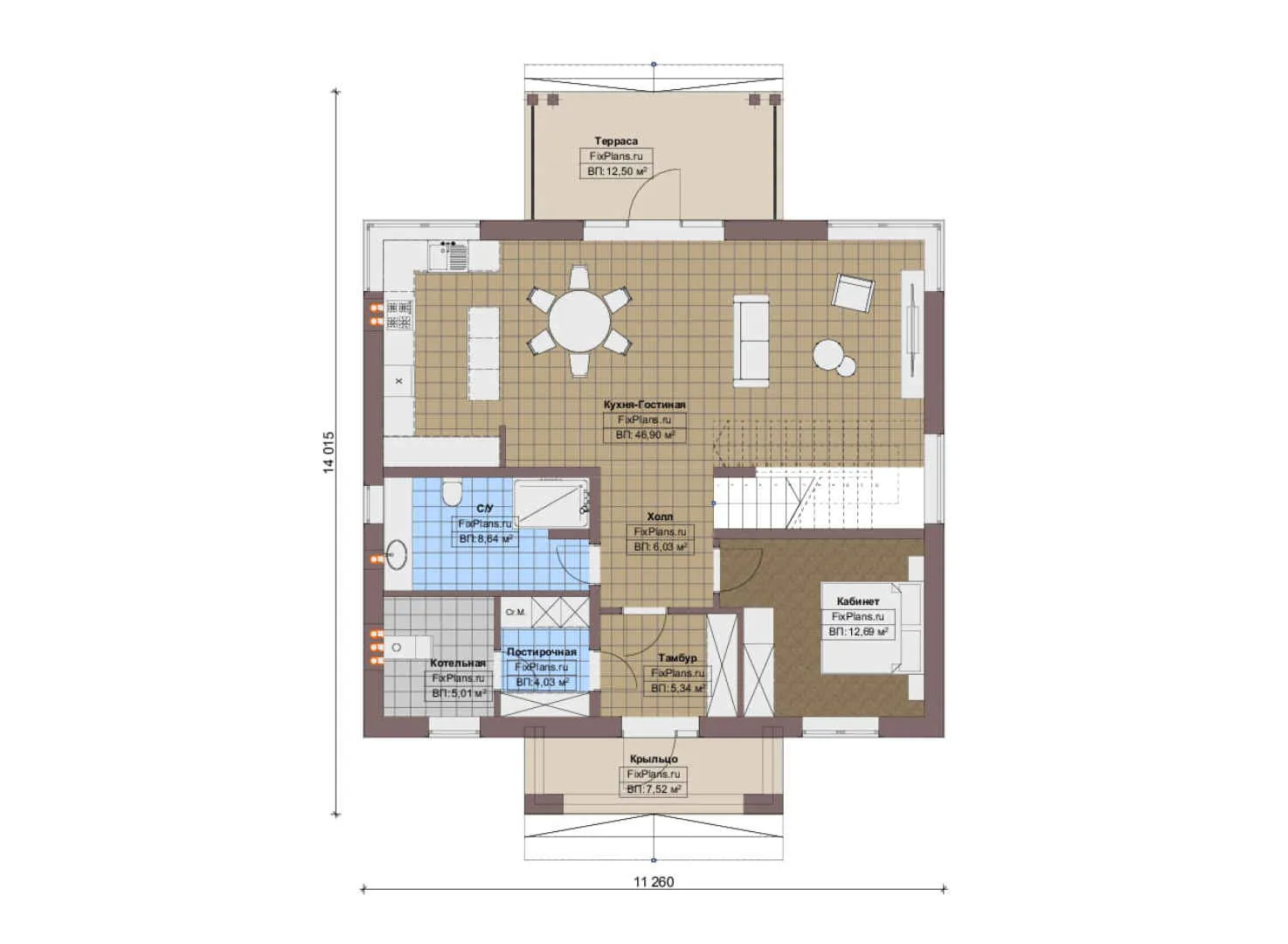 F-19529 - Планы двухэтажного дома 12 на 15, площадью 200 м² с террасой и 3 спальнями