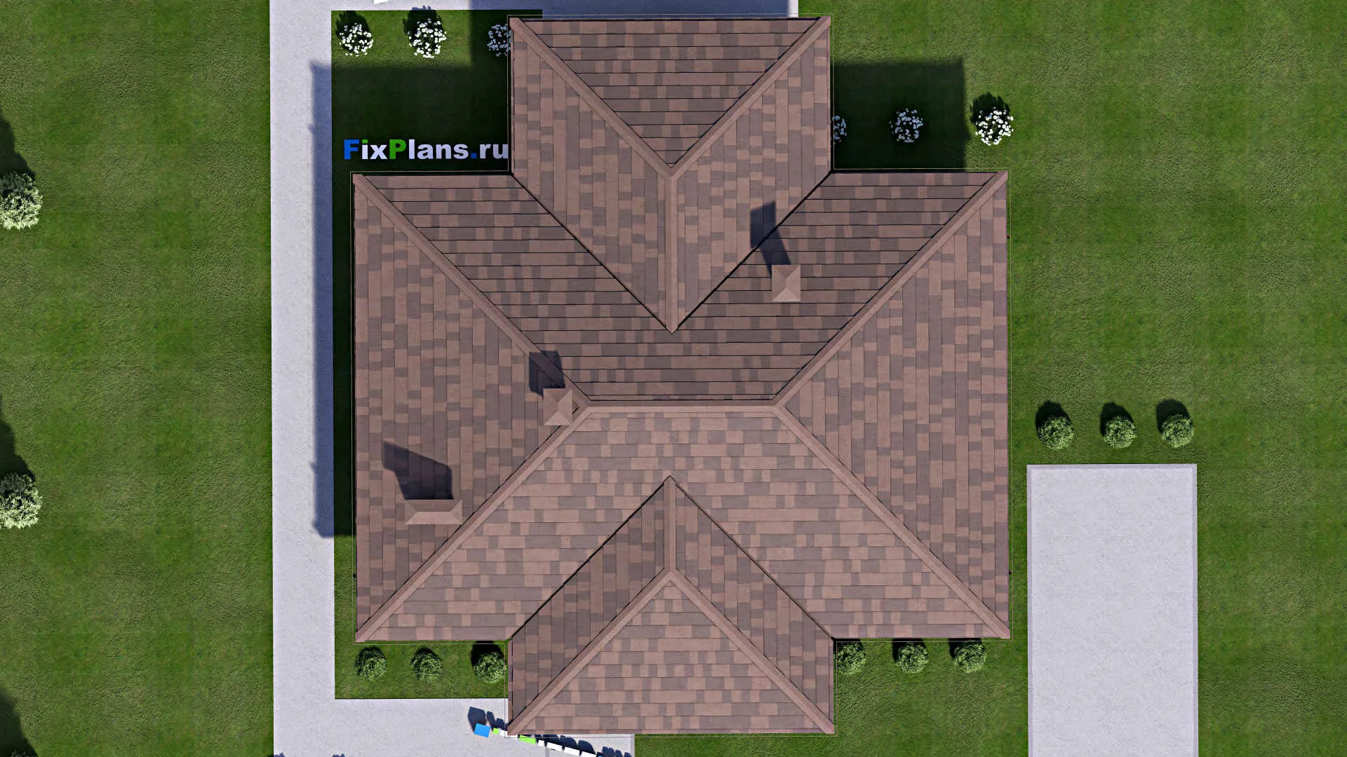 F-14282 - Проект одноэтажного дома 15 на 16, площадью 150 м² с террасой и 3 спальнями