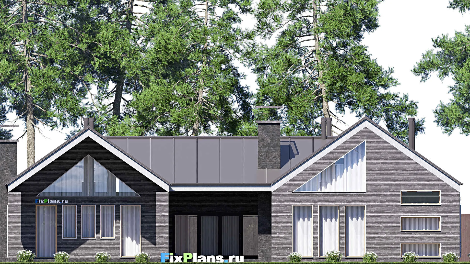 F-20582 - Проект одноэтажного дома 23 на 32, площадью 410 м² с террасой, гаражом на 2 машины и 3 спальнями