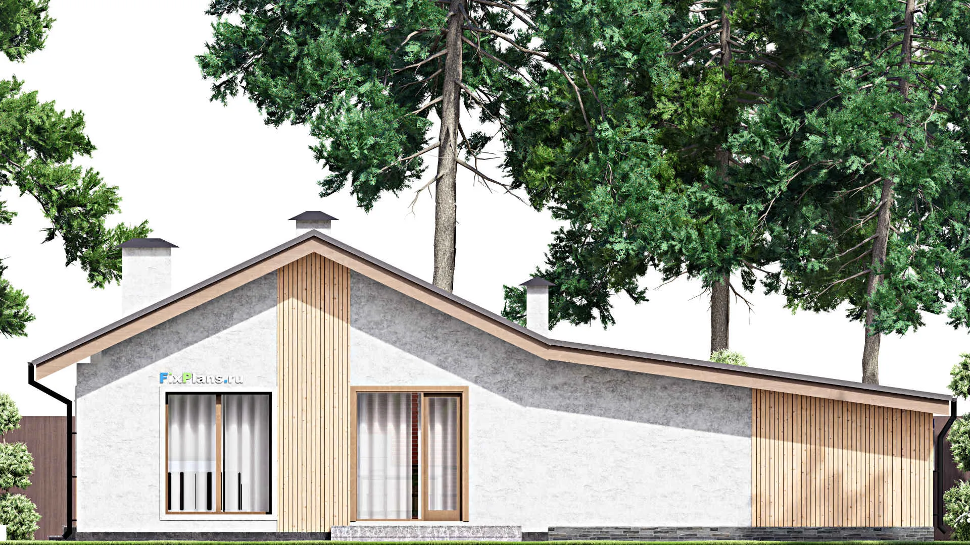 F-14102 - План одноэтажного дома 15 на 16, площадью 140 м² с гаражом на 2 машины и 2 спальнями