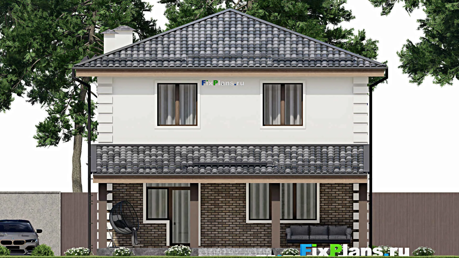 F-12284 - Проект двухэтажного дома 10 на 15, площадью 180 м² с террасой и 2 спальнями