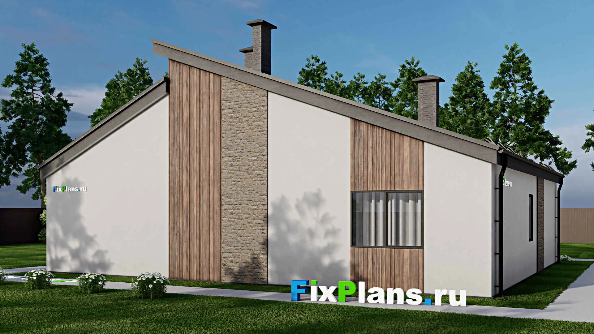 F-8369 - План одноэтажного дома 14 на 15, площадью 170 м² с террасой и 3 спальнями